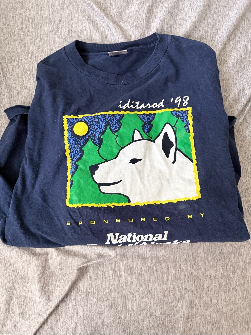 Iditarod '98 Graphic Tee - Navy White Dog Print